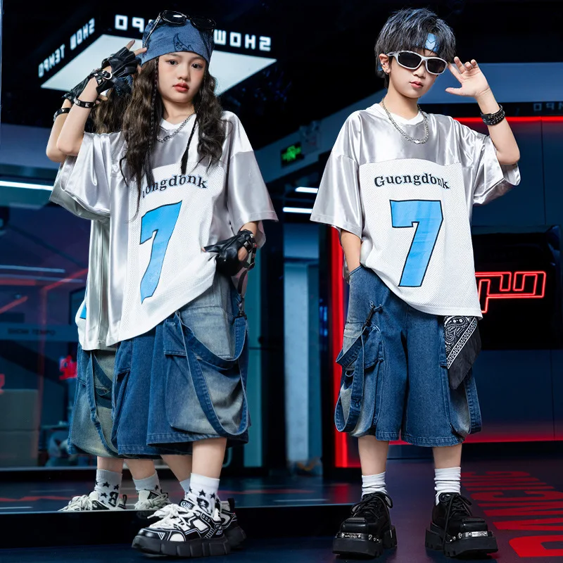 New Cool Boys Hip Hop Street Dance Outfit Fashion Kids Hiphop Clothing Set Summer Drum Show Stage Performance Costume