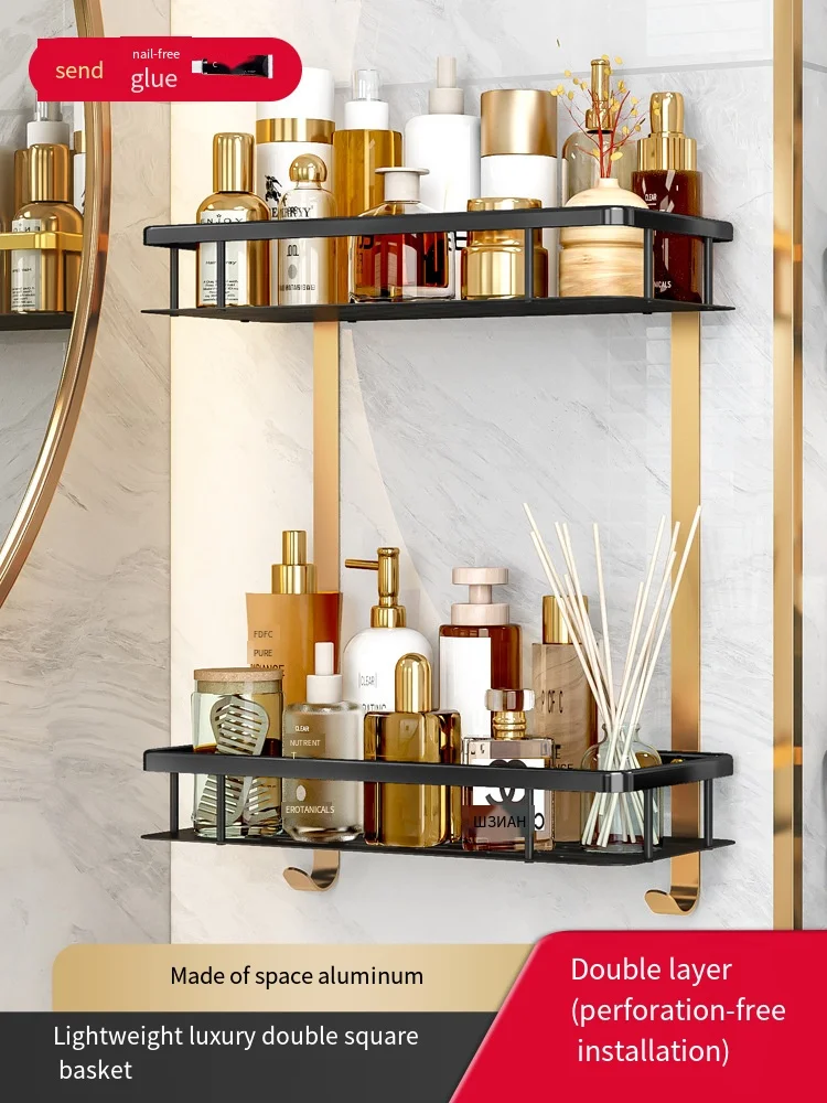 Aluminum Folding Storage Rack Hardware Accessories Set Black and Gold Towel Rack Shelf Bathroom Products