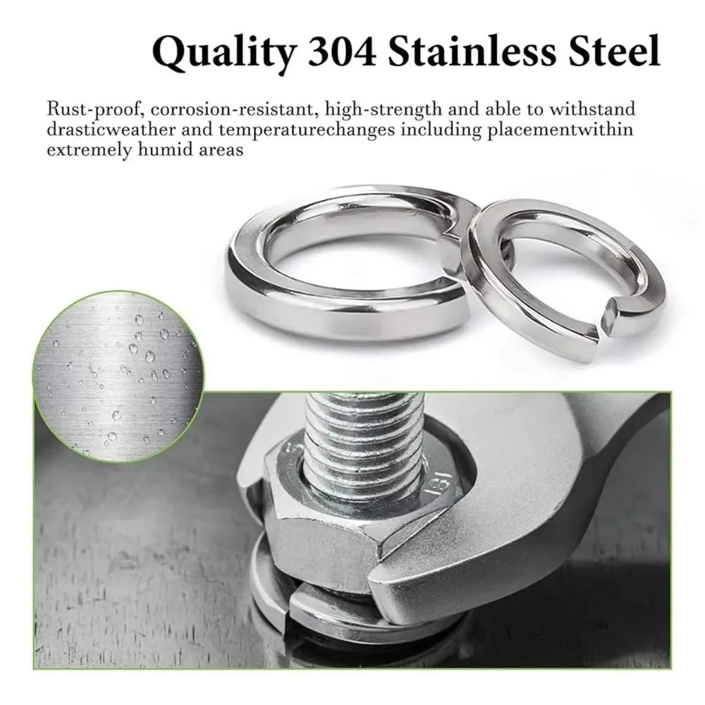 1000PCS M2 M2.5 M3 M5 M6 M8 M10 M12 Spring Lock Washers Assortment Kit 304 Stainless Steel Metric Split Lock Washer Set