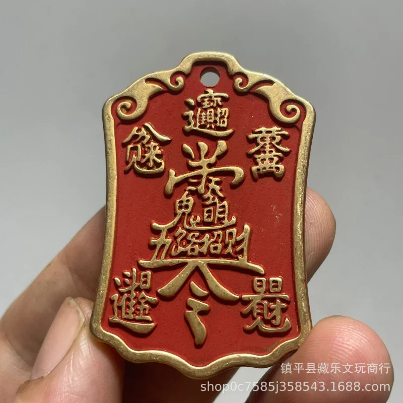 Brass cinnabar statue of Zhao Gongming, the Five-Path of , with a rice pendant and a martial god of wealth