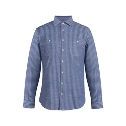 CHCH Men's Classic Long Sleeve Striped Basic Shirts Single Pocket Formal Business Regular Fit Office Social Casual Shirt