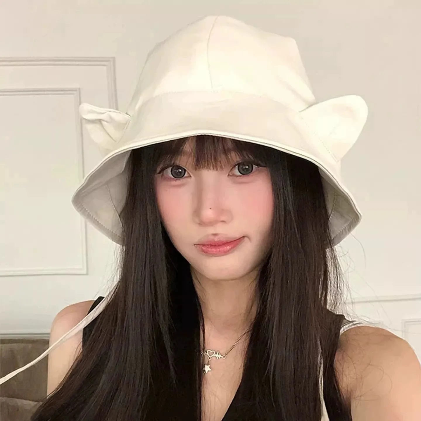 New Cute Cat Ear Bucket Hat Women Large Head Spring Summer Outdoor Casual Sun Cap