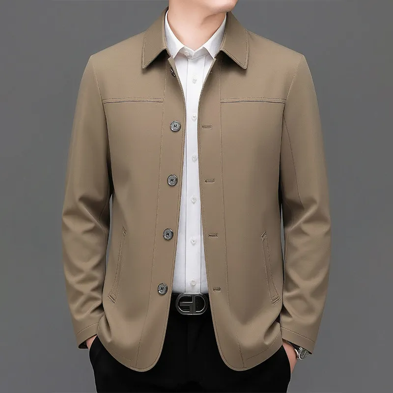 Middle-Aged Man's Loose Casual Spring-Autumn Jacket for Men, Suitable for Middle-Aged and Elderly Dads, with Single Button Closu