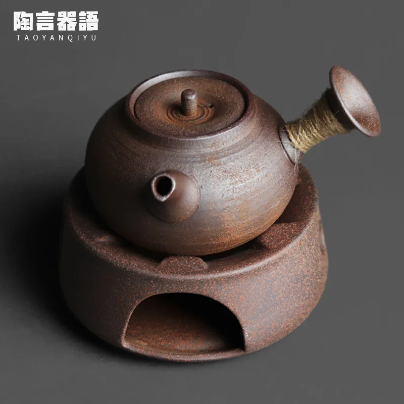 

Rock mine clay is in urgent need of side handle warm teapot set retro pottery Japanese coffee table candle insulation teapot