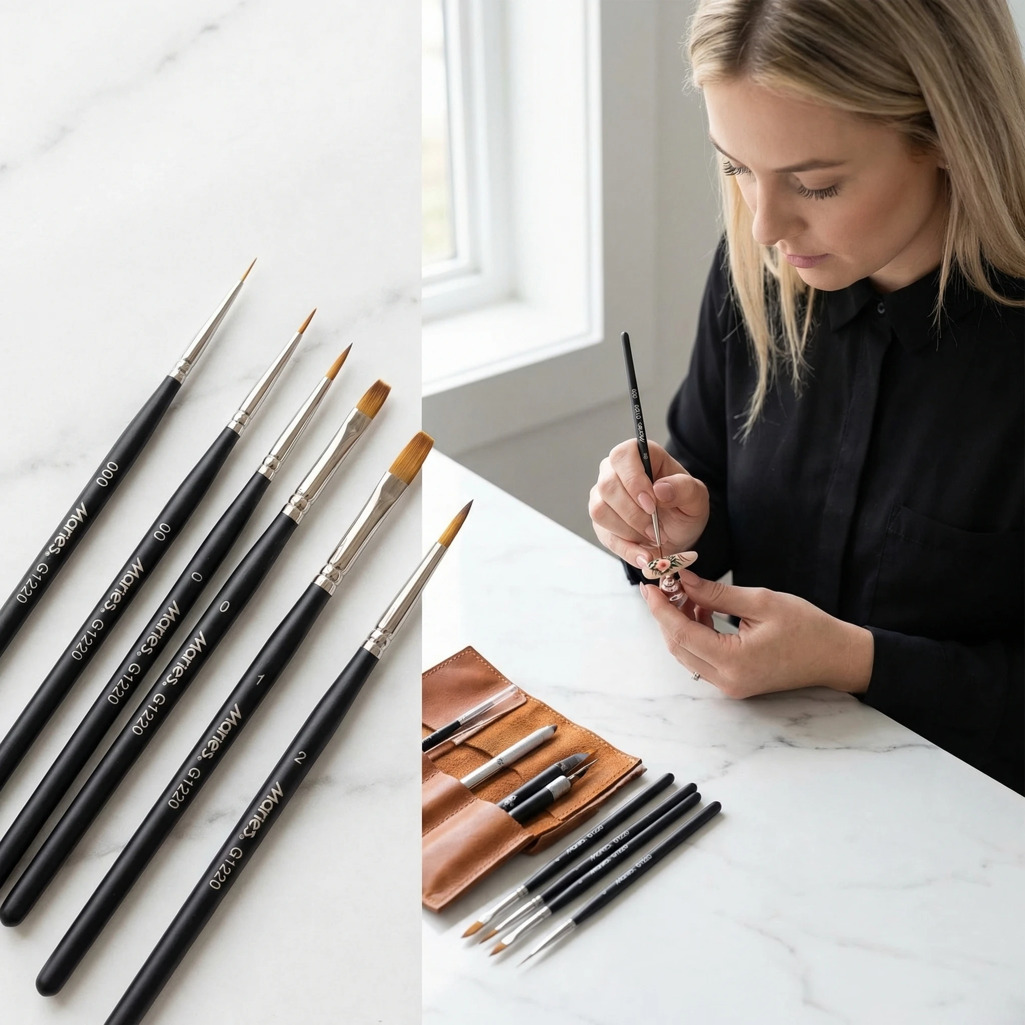 Marie's Wolf Hair Detail Liner Brushes Fine Tip Outline Pen for Gouache Watercolor Acrylic Oil Drawing Mini Craft Art Supplies