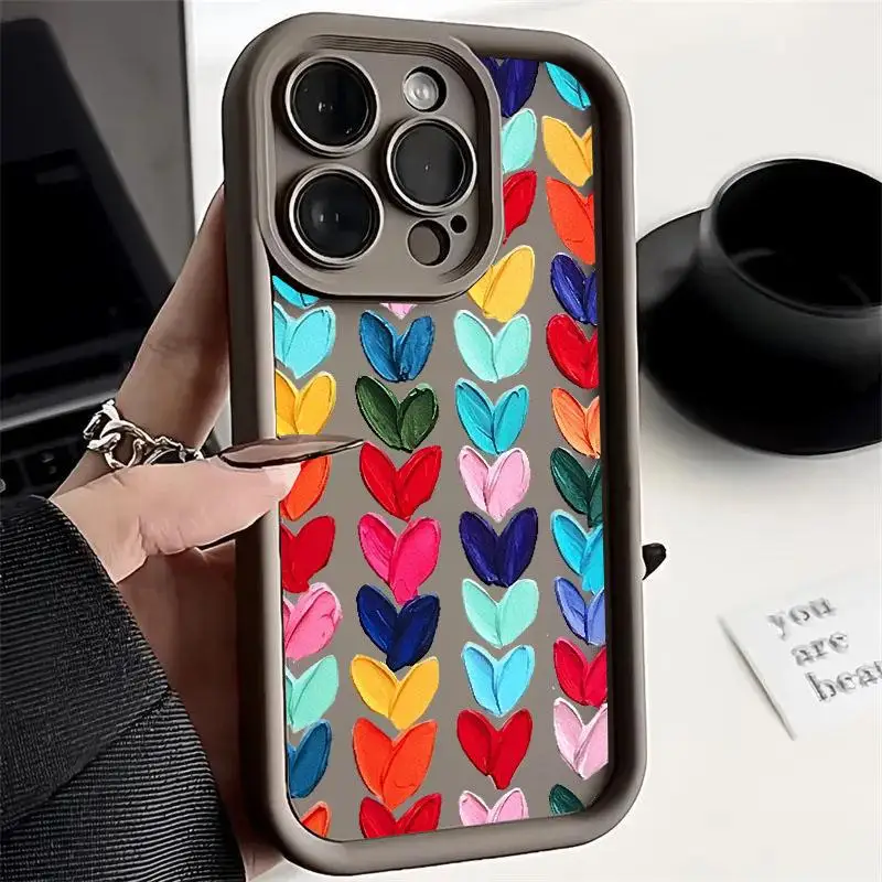 Cute Rainbow Love Heart Soft Silicone Phone Case for Xiaomi Mi 14 14T Pro POCO M6 Pro X5 X3 NFC F3 GT F4 F5 X4 11 Lite 5G NE 12T