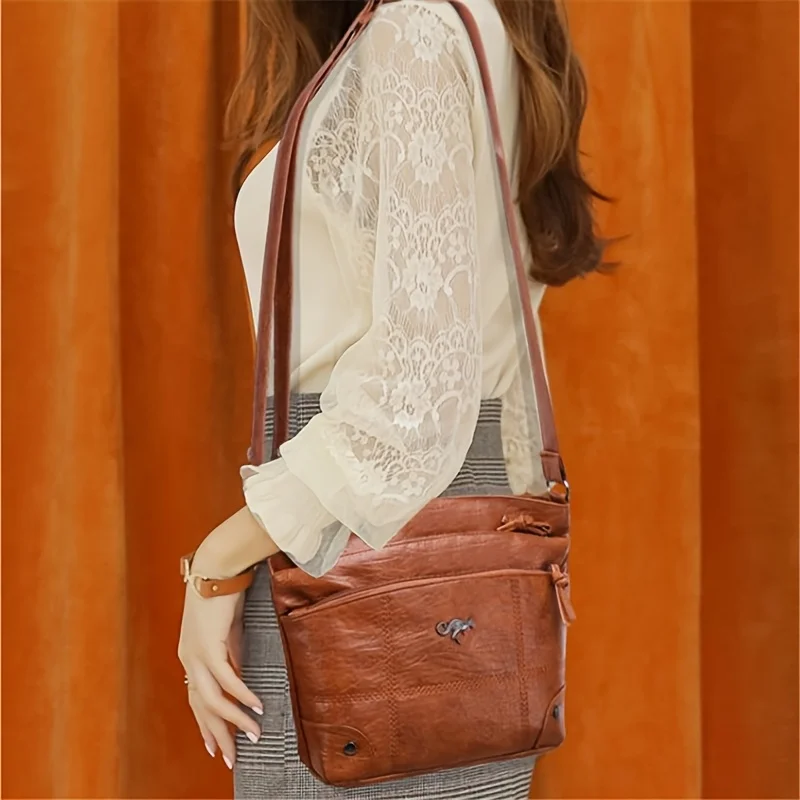 Fashionable Women Leather Multi-layer Crossbody Bags Retro Solid Color Metal Single Shoulder Bag Suitable for Commuting Banquets