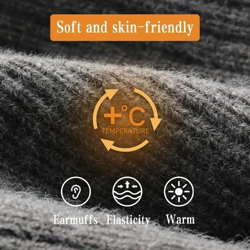 Winter Knitted Hat Warm Plush Earflaps Thickened Wool Cap Windproof Thermal Ear Protection Breathable Women Men Ski Skull Cap image 3