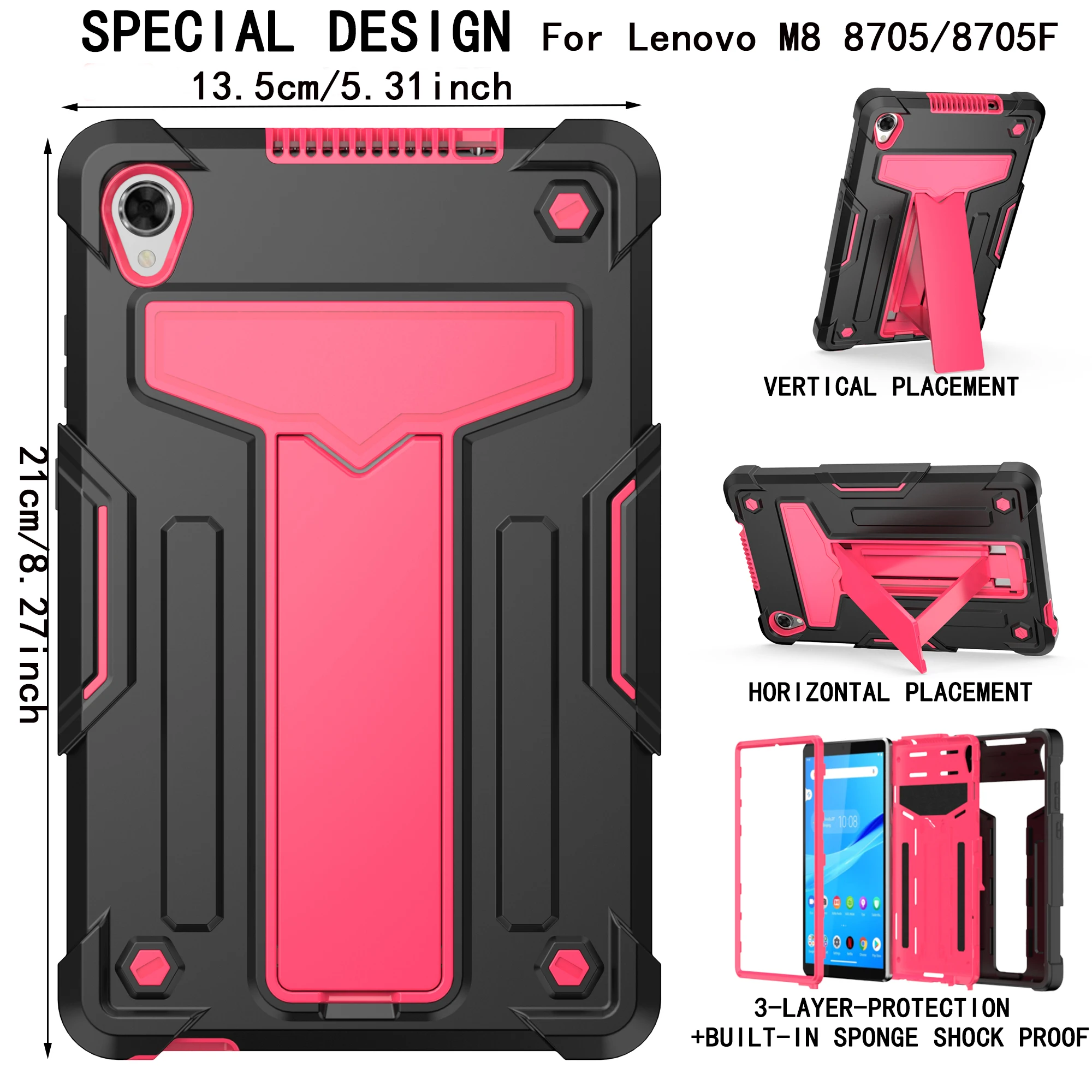 Tablet Cover For Lenovo M8 8705/8705F silicone horizontal/vertical 3-layer-protection shatter-resistant Shockproof tablet case.