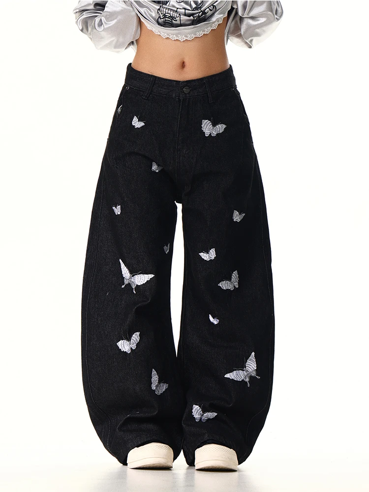 

Женские мешковатые джинсы Dark Academia с вышивкой бабочки для бойфренда Y2k, японские широкие джинсовые брюки 2000-х годов, ковбойские длинные брюки, новинка
