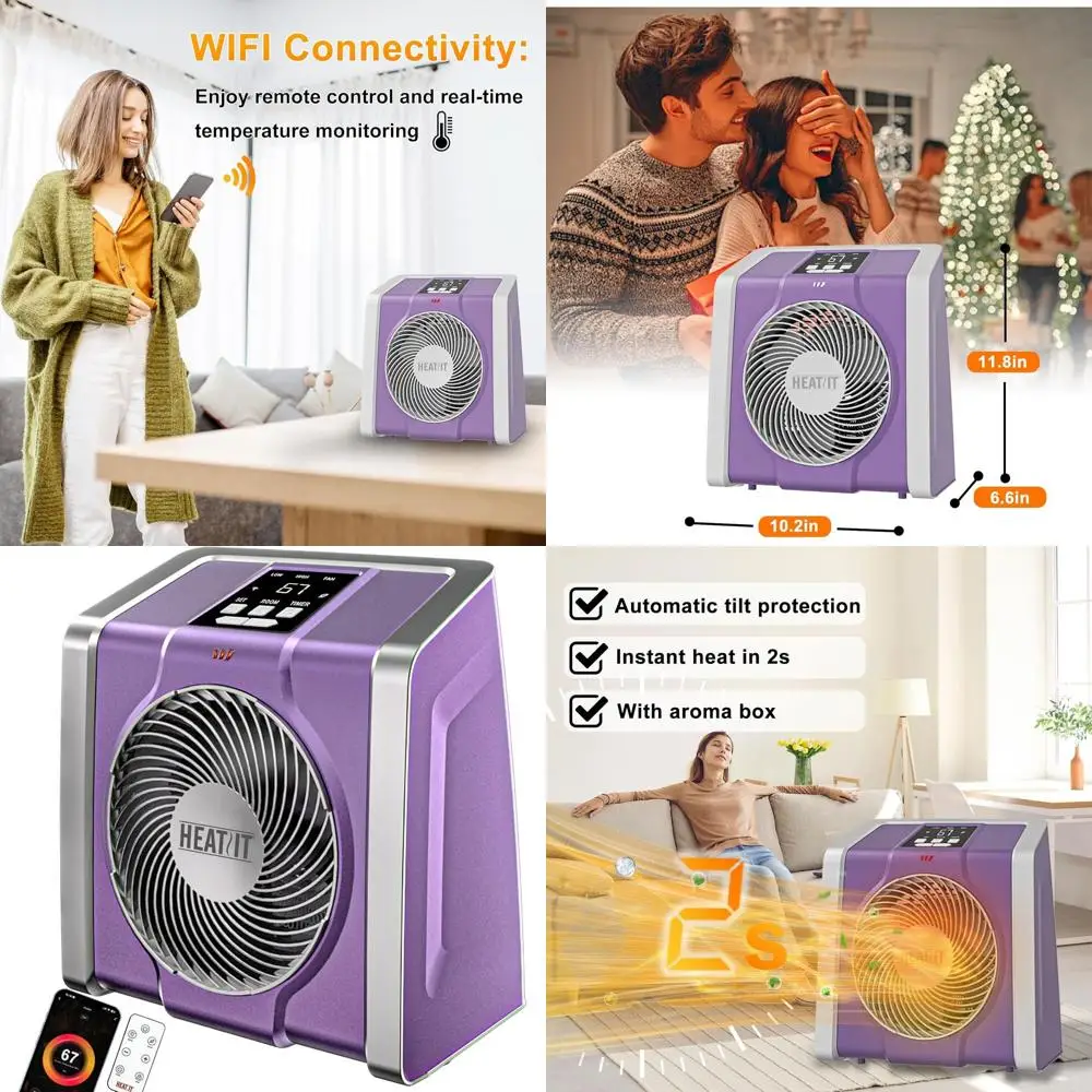 

Digital Thermostat Space Heater with Remote, Plasma & Ozone, 1-12H Timer, 1500W/750W, Ideal for Office & Bedroom, Violet