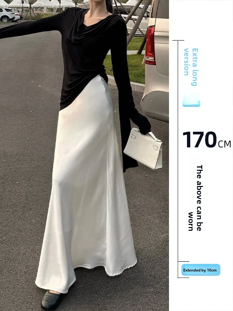 

Ele Satin Fi Tail f Skirt for Women Spring 2026 Commute Friendly Skin Friendly Breathable mid Waist A-Line Skirt