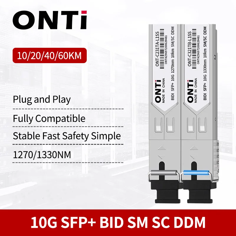 10G BIDI 10/20/40/60KM SFP Module SM SC 1270/1330nm Single Mode Single Fiber Optic Module Compatible with Cisco...Etc Switch