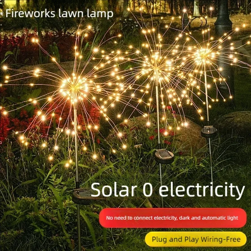 LED Solar Power Firework Lights Garden Decoration Fairy Lights Waterproof Outdoor Dandelion Lawn Lamp for Patio Garden Decor