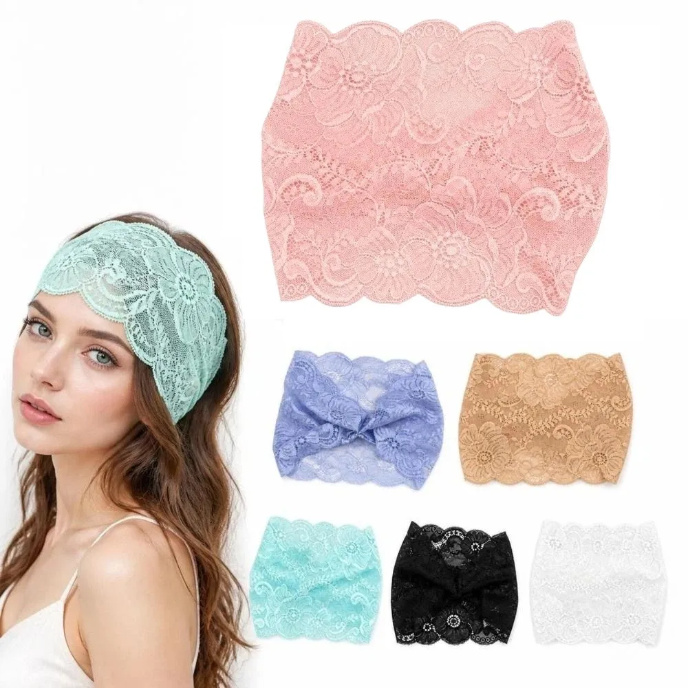 18cm Wide Side Lace Ruffled Headband Elasticity Versatile Floral Hair Accessory Thin Style Hair Accessories Pleated Headband