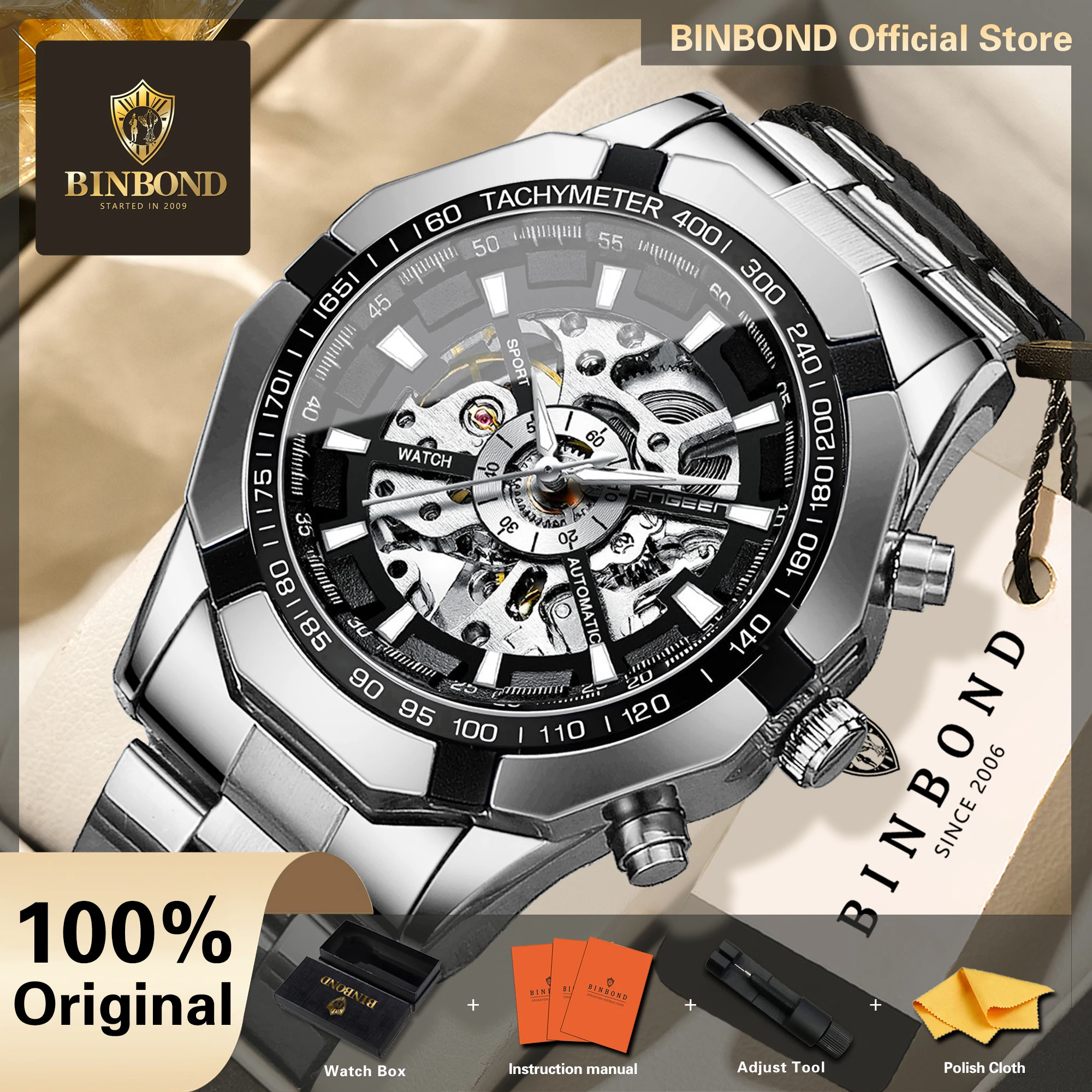 Tourbillon Movement Watch - BINBOND Orologio Automatico da Uomo Tourbillon
