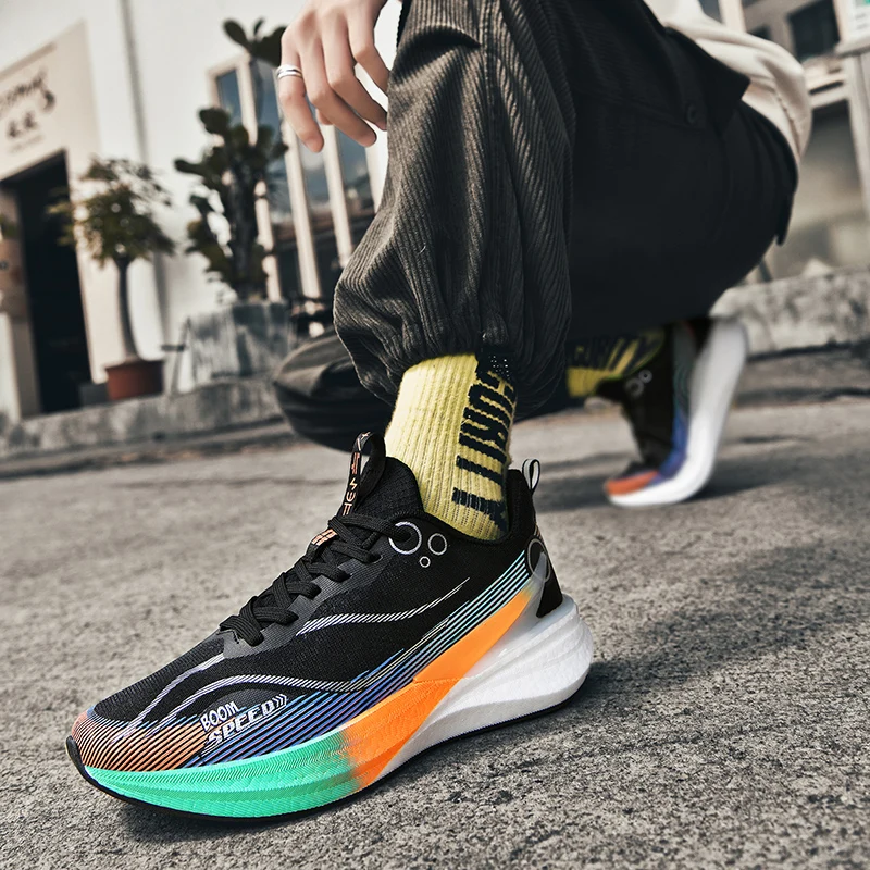 Men Sports Running Shoes Carbon Board Air Cushion Breathable Lightweight Women's Comfortable Athletic Nonskid Sneakers