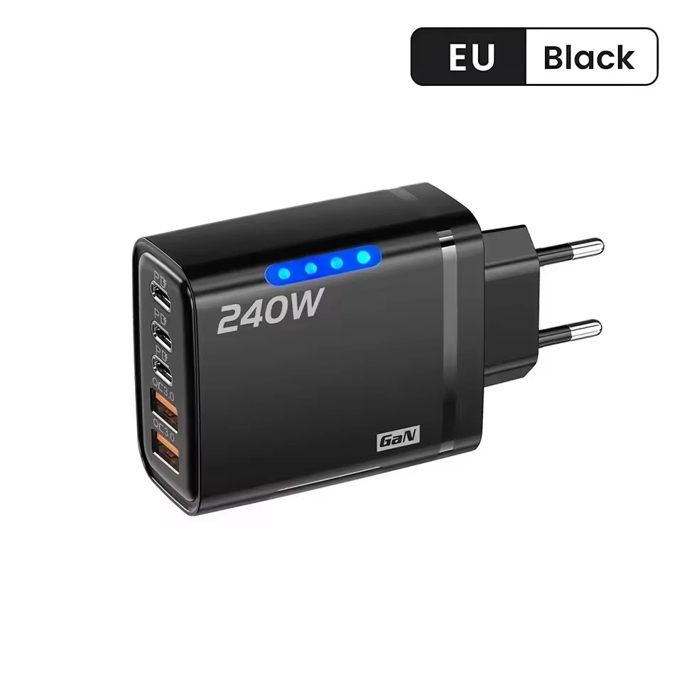 5-in-1 GaN-Desktop-Ladegerät für iPhone 17, 16 Pro, Laptop, Samsung, 240W Schnellladeadapter, 10A USB-auf-Typ-C-Kabel, 3PD, 2USB-Ladegerät