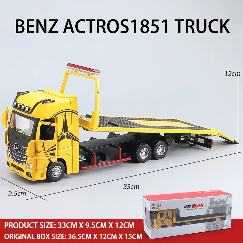 1/24 Scale Large Benz 1851 Flatbed Trailer Alloy Truck Model Car Diecast Toy Car Simulation Sound & Light Toys For Children Gift