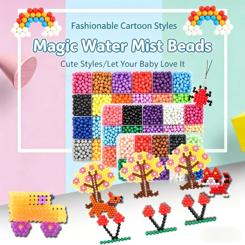 Set de Cuentas Mágicas Aqua Water Mist, 2200/3000 Piezas, Cuentas Termoadhesivas sin Plomo, Spray DIY, Juguete de Rompecabezas para Niños, Kit de Arte Creativo, Regalo
