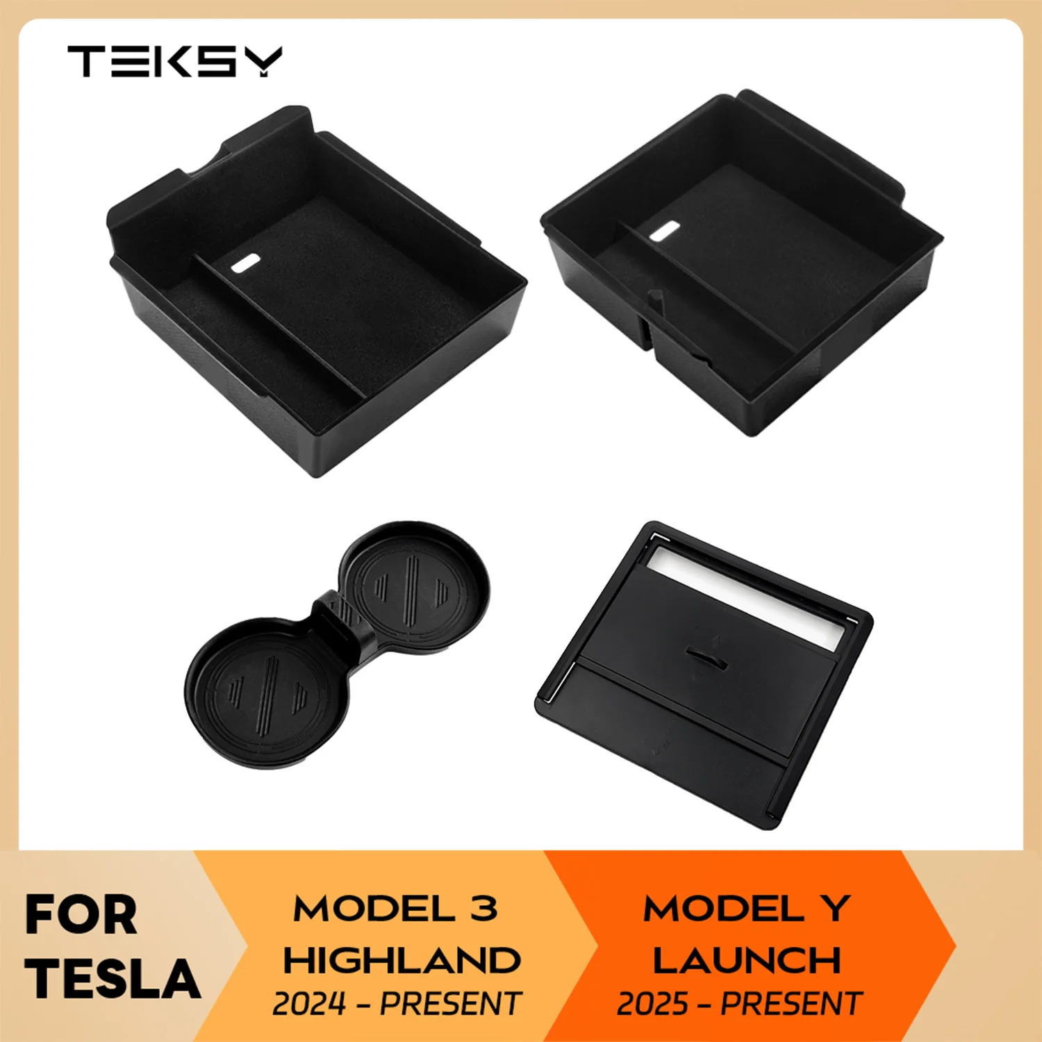 For 2024 Tesla New Model 3 Highland Hidden Storage Box Car Center Console Armrest Front and Rear Flocking Layered Grid Organized