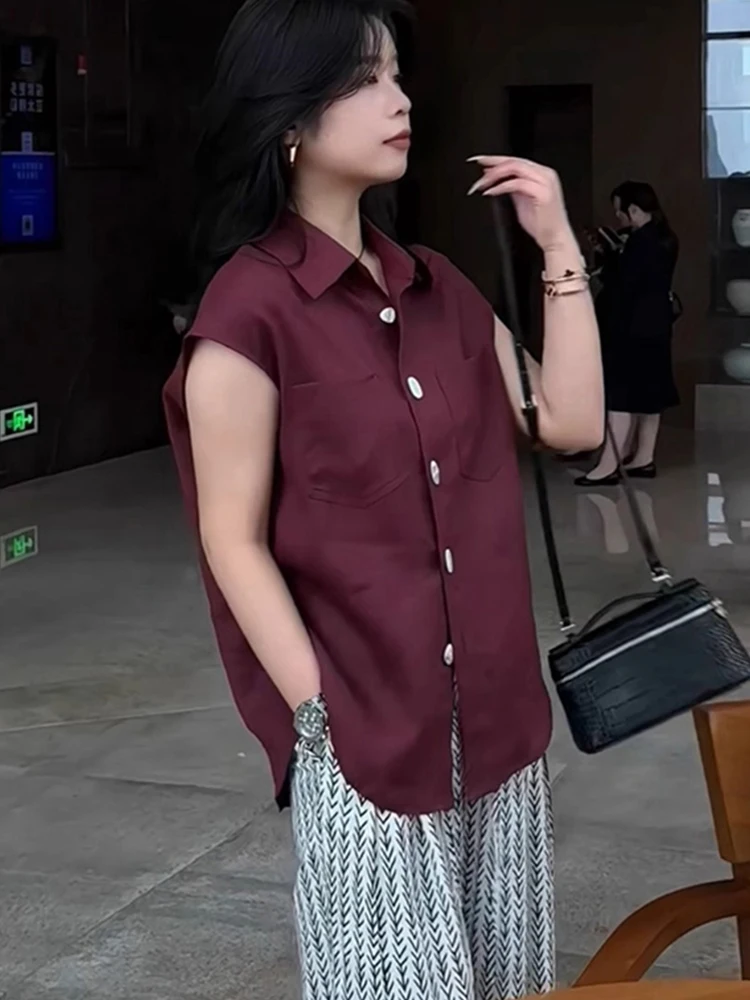 Koreanische Sle Pure Color Summer ort Sve Faionable irt Casual Bequemes Damen-Top Button-Down Basic Sensation