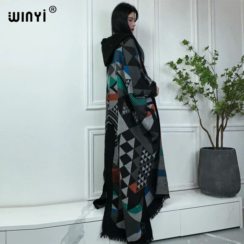 WINYI new Winter dress outfits Women high quality Coat Loose Thick Warm Female kaftan Coats poncho dress Hooded mop coat Abaya