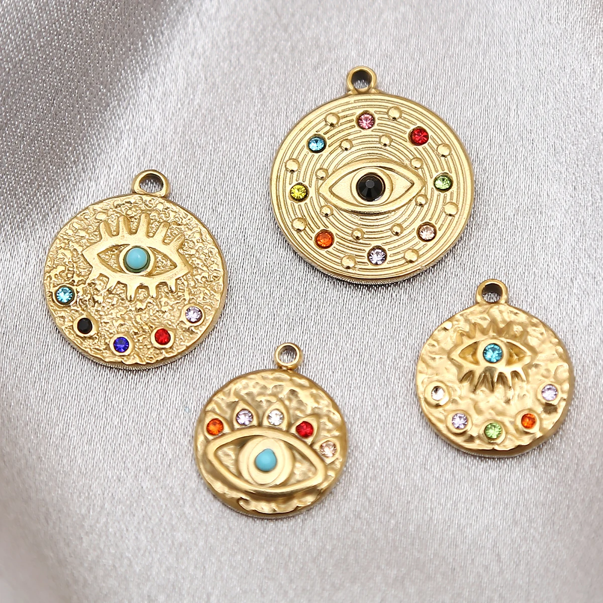 5pcs Stainless Steel Gold Plated Rhinestone Blue Evil Eye Charms Pendants For DIY Lucky Bracelet Necklace Jewelry Findings