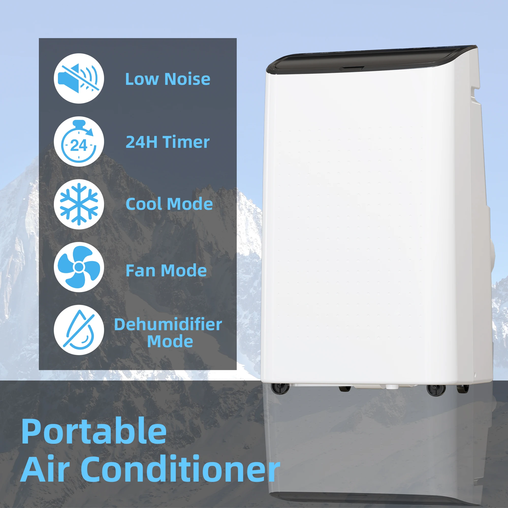 Climatiseur portable 14000 BTU avec minuterie d'économie d'énergie 24h, refroidissement, déshumidification, ventilateur à 3 vitesses, pour les pièces entre 550 et 750 pieds de reproduction