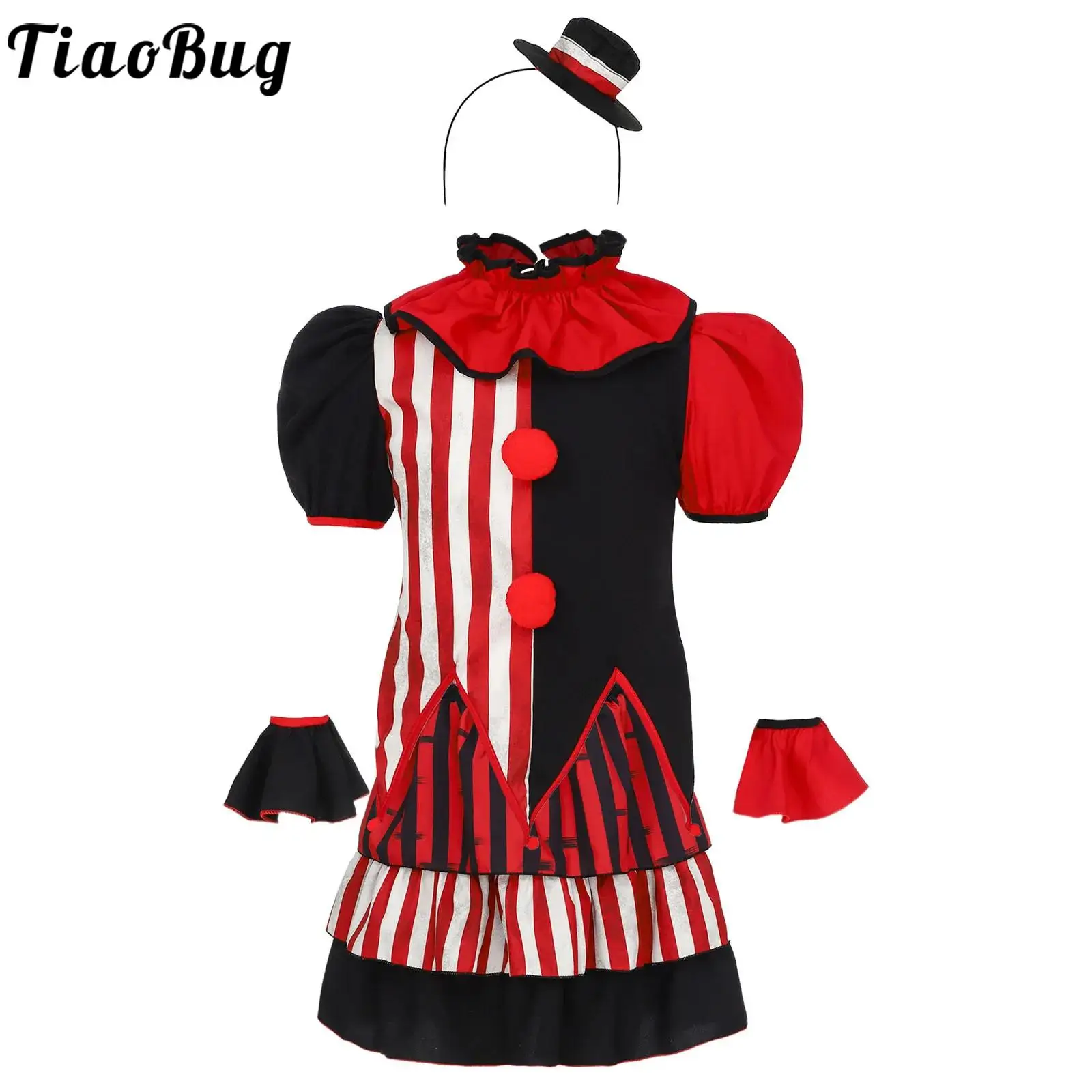 

Clown Cosplay Halloween Costumes for Girls Shirts Tutu Skirts Sets Role Play Circus Fancy Party Funny Carnival Performance Dress