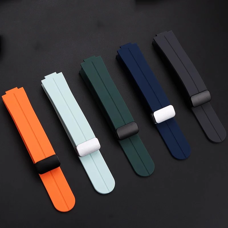 12mm pour LV Bracelet de montre en caoutchouc de Silicone Louis Vuitton tambour Q1121 Q114k série Bracelet de montre à bouche surélevée Bracelet à boucle magnétique