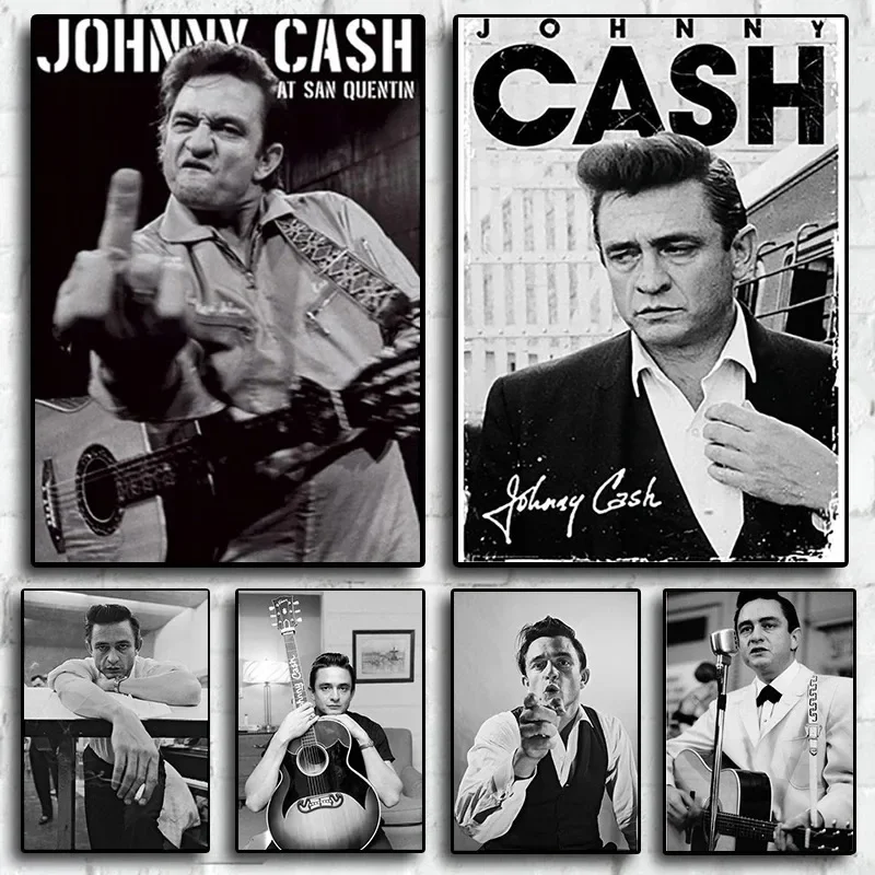 Rock Music Band Star Johnny Cash Black White Retro For Room Living Sofa Wall Art Home Decor Picture Canvas Painting Poster