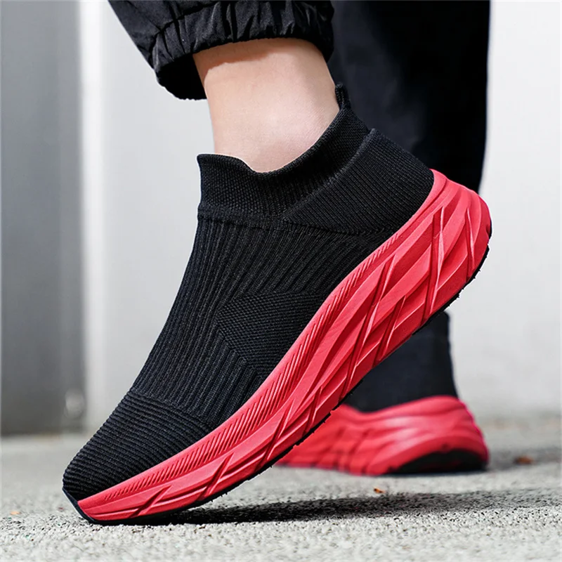 Hot Sale Cheap Men's Summer Breathable Sneakers Big Size 46 Comfort Knitted Socks Shoes Unisex Slip-on Platform Sneakers Casual