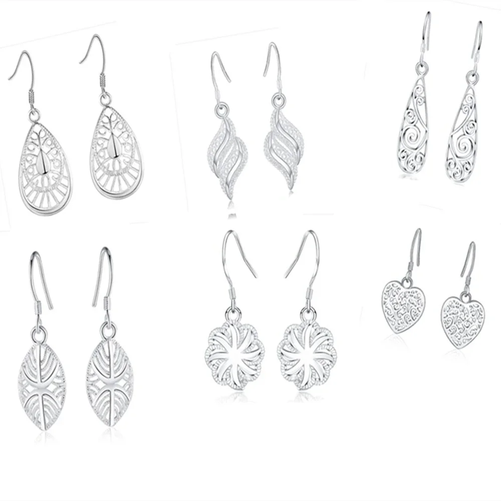 925fashion 6 Pair set silver color for women lady girl charms hook cute Earring Jewelry sets wedding Gift hot sale nice