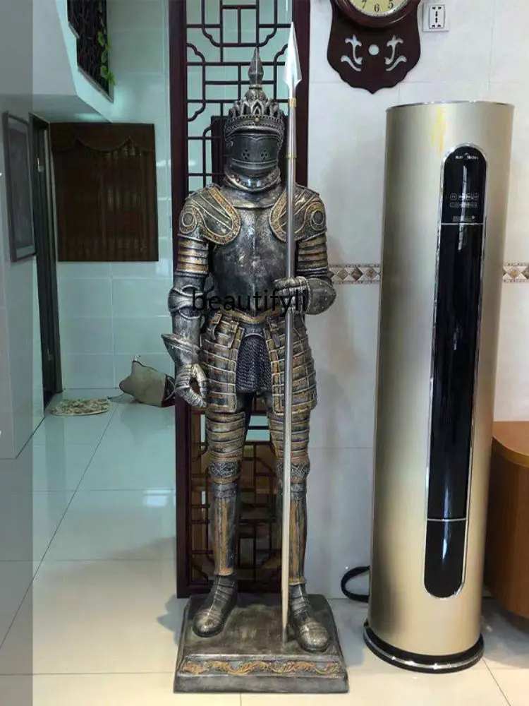 yj European-Style Welcome Character Decoration Retro Armor Warrior Bar Lobby Large Props