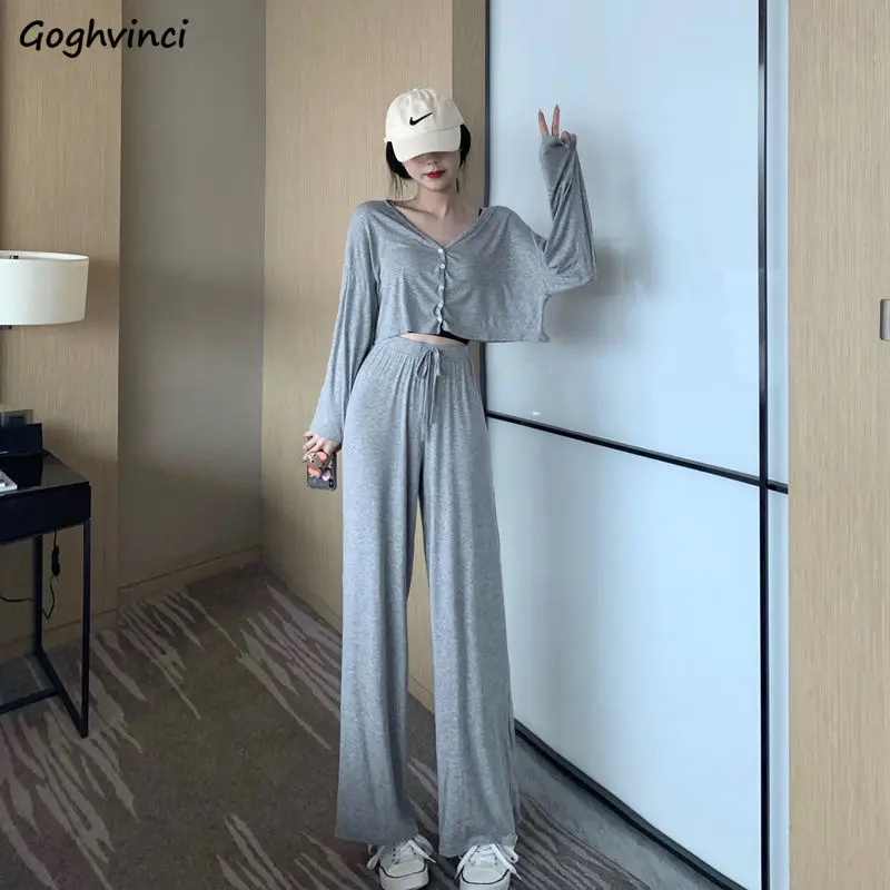 

Sets Women Autumn 3 Piece Outfit Solid Simple All-match Leisure Casual Students Comfortable Fashion Loose Korean Style Elegant