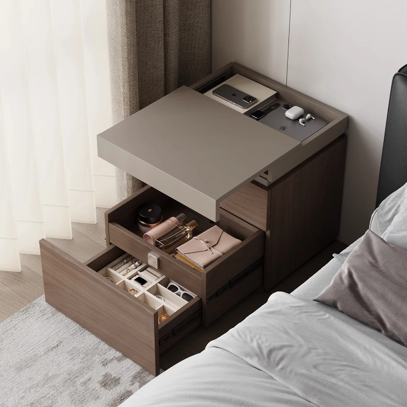 wooden multifunctional bedside table concealed grid with hidden design storage drawers Nightstand Storage locker bedroom home
