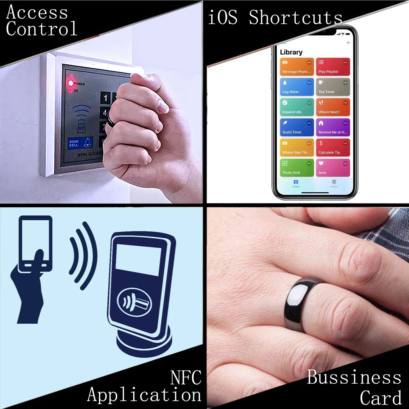 Ntag215 Black Ceramic Smart Ring Compatible with NFC Enabled Phones and Devices Programmable 504 Bytes for Bussiness Card