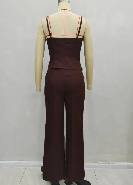 Two Piece Set Women Outfit 2026 Spring Summer New Solid Color Square Neck Sleeveless Vest Top & High Waist Wide Leg Pants Set