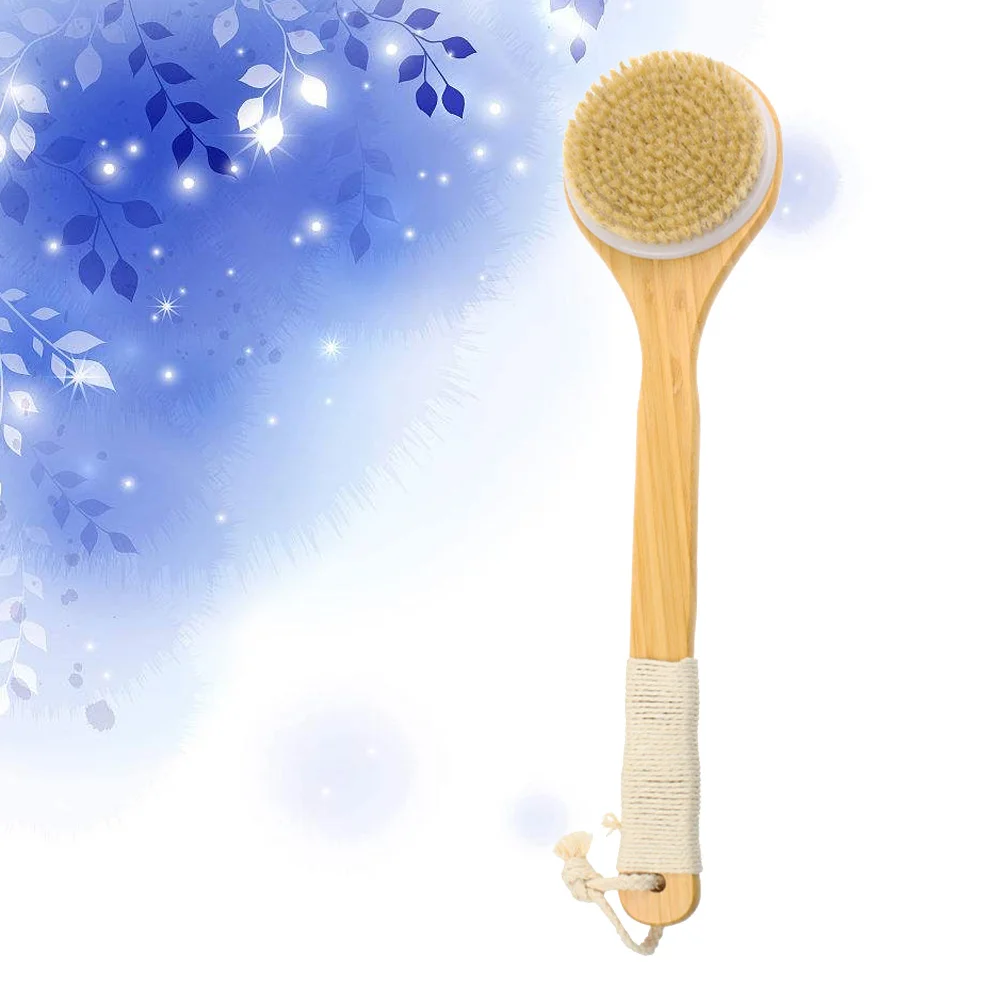 

1pc Pig Bristle Bath Long Handle Shower Scrubber For Back Exfoliating Deep Cleaning Sensitive Skin Bathing Brush Back Scrubber
