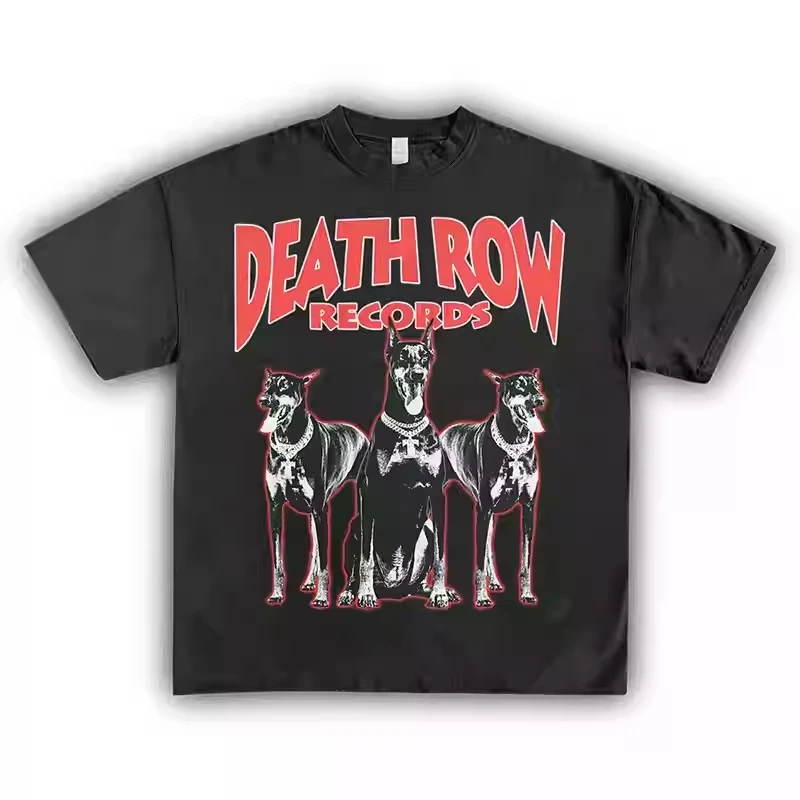 

Death Row Records Chain Dog Rock American Street Heavy Short-sleeved T-shirt Vintage Cotton Tees Hip HopMen T Shirt Clothing