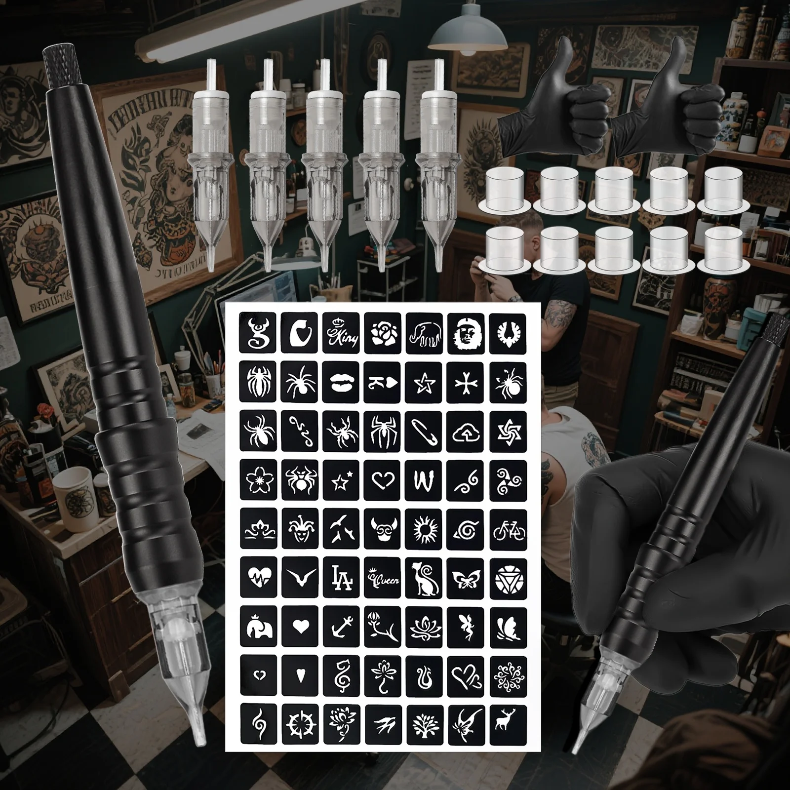 

Premium Hand Poke Pen Professional Hand Tattoo Set with Integrated Needles Ergonomic Pen Handle Ideal for Beginners to Masters