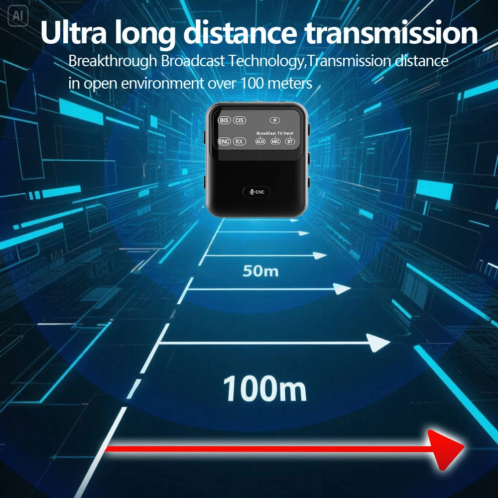 Tebe AAC Bluetooth 5.4 Audio Receiver ENC Wireless Broadcast Transmitter One with Multiple Audio System for Church Tour Guide