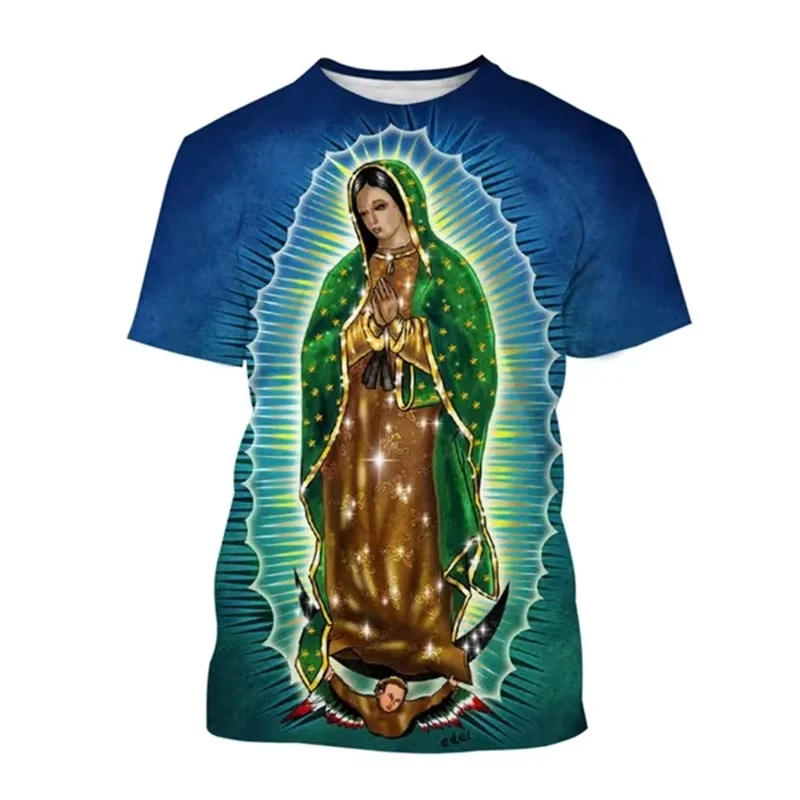 Camisetas con estampado 3D de Guadalupe Virgen María para hombre, camiseta para mujer, camiseta de manga corta de gran tamaño, camiseta de verano para mujer, camiseta para niño Y2k