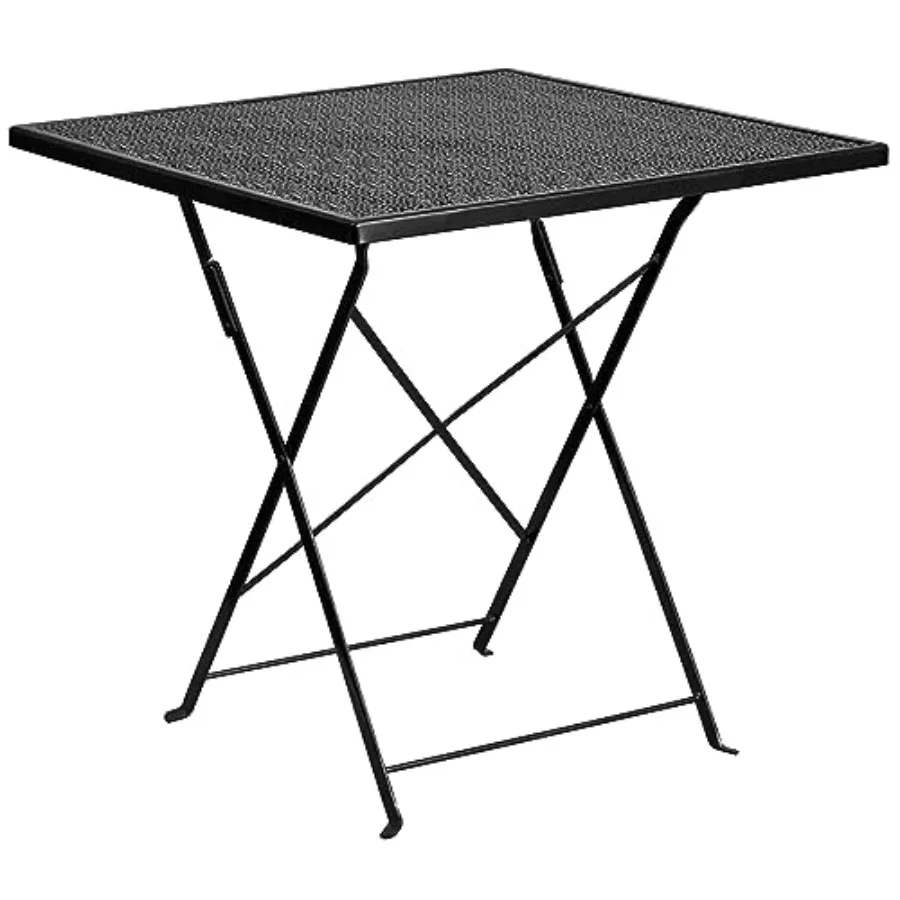 

Oia Commercial Grade 28" Square Black Indoor-Outdoor Steel Folding Patio Table