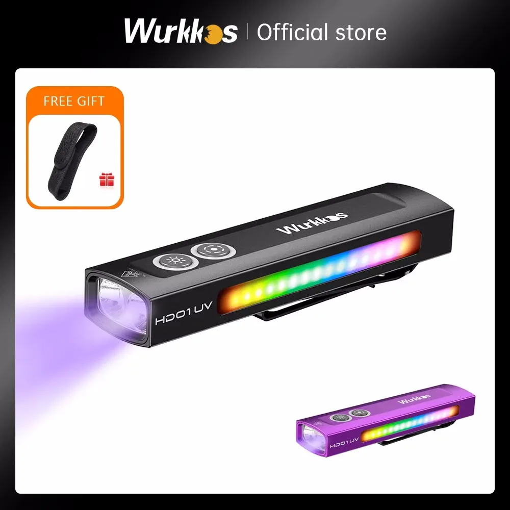 Wurkkos HD01 UV Multifunctional EDC Flashlight 1200 LM with 365nm UV light White flood 90CRI LED Side RGB Lights IP65 Waterproof