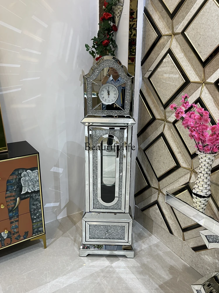 

European-Style Floor-Standing Standing Grandfather Clock Hotel Lobby Crystal Living Room Corner Glass Decorative Locker