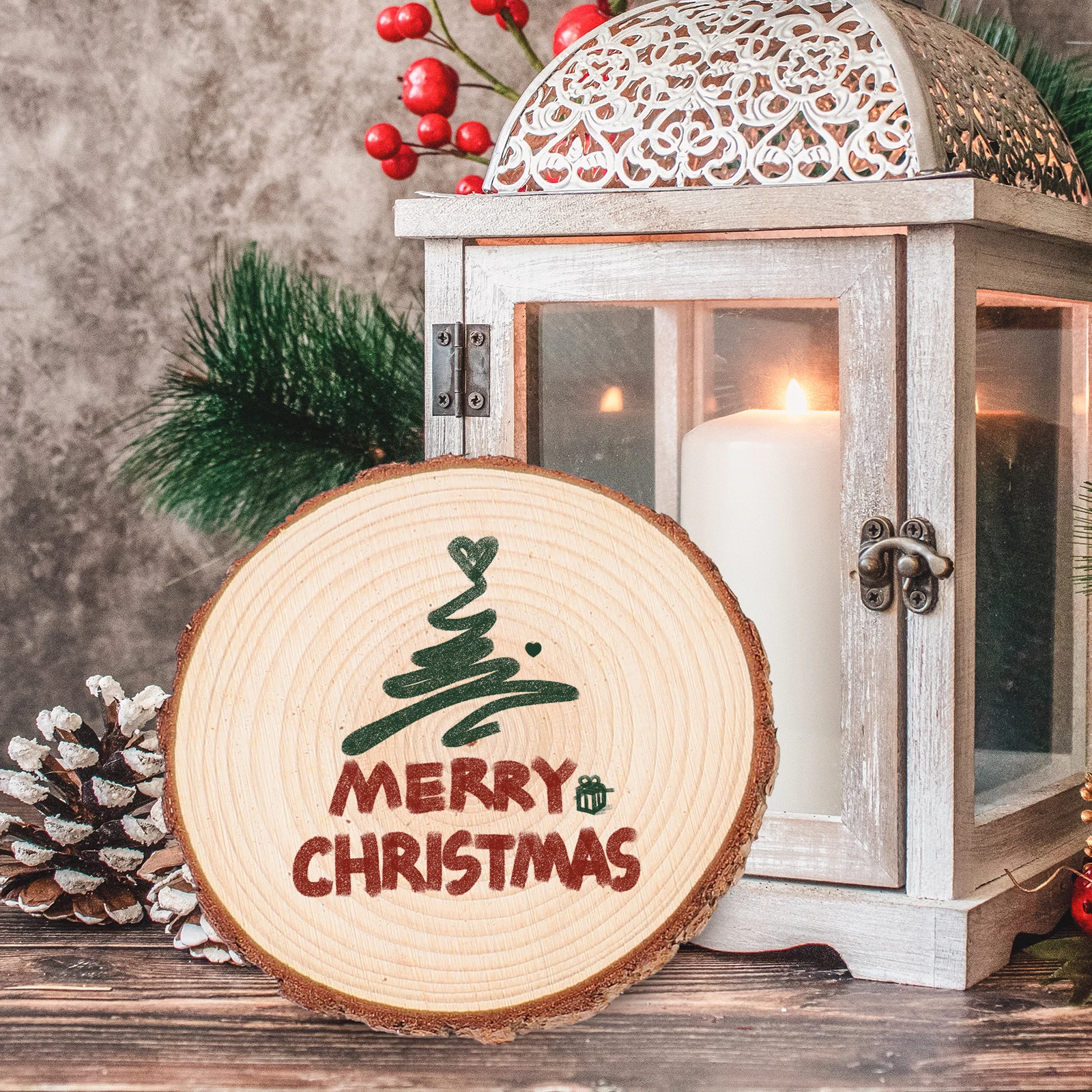 

3 Pcs Hanging Wooden Board Painting Drawing Xmas Ornaments Fireplace Christmas Decorations Natural