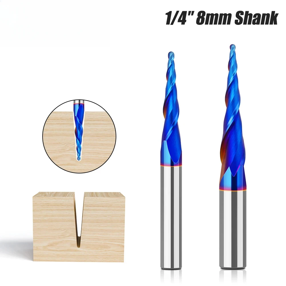 

1/4 "хвостовик, хвостовик 8 мм, конус, 1 шт., сверло из вольфрамовой стали, фреза с нано-синим покрытием, твердосплавная фреза, концевая фреза с ЧПУ