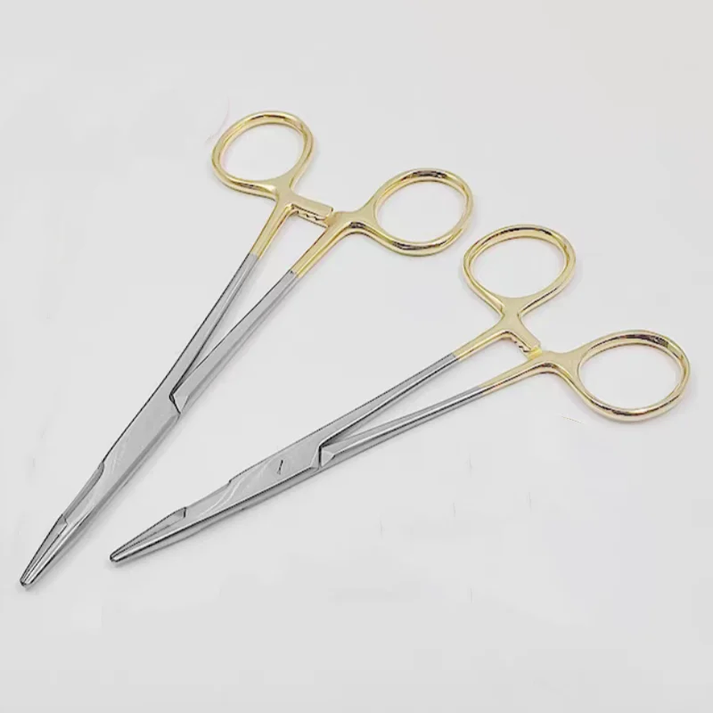 12.5cm 14cm Dental Multifunctional Needle Holder with Scissors Stainless Steel Suture Scissors Golden Handle Clamp Needle Holder